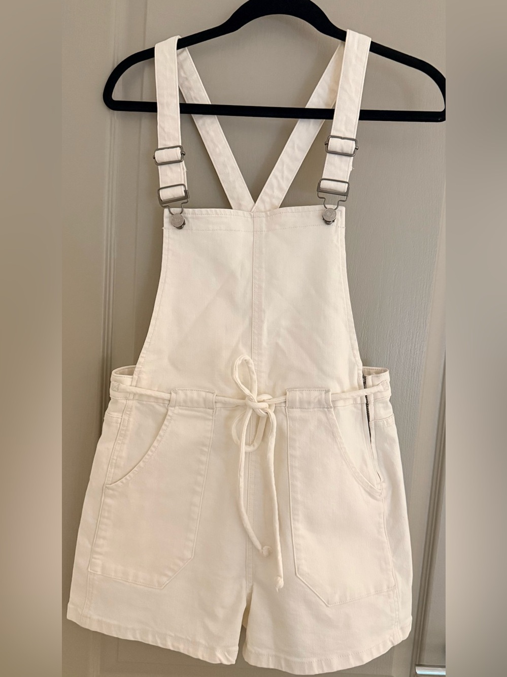 Madewell Cream Denim Overall Jumpsuit with Drawstring Waist